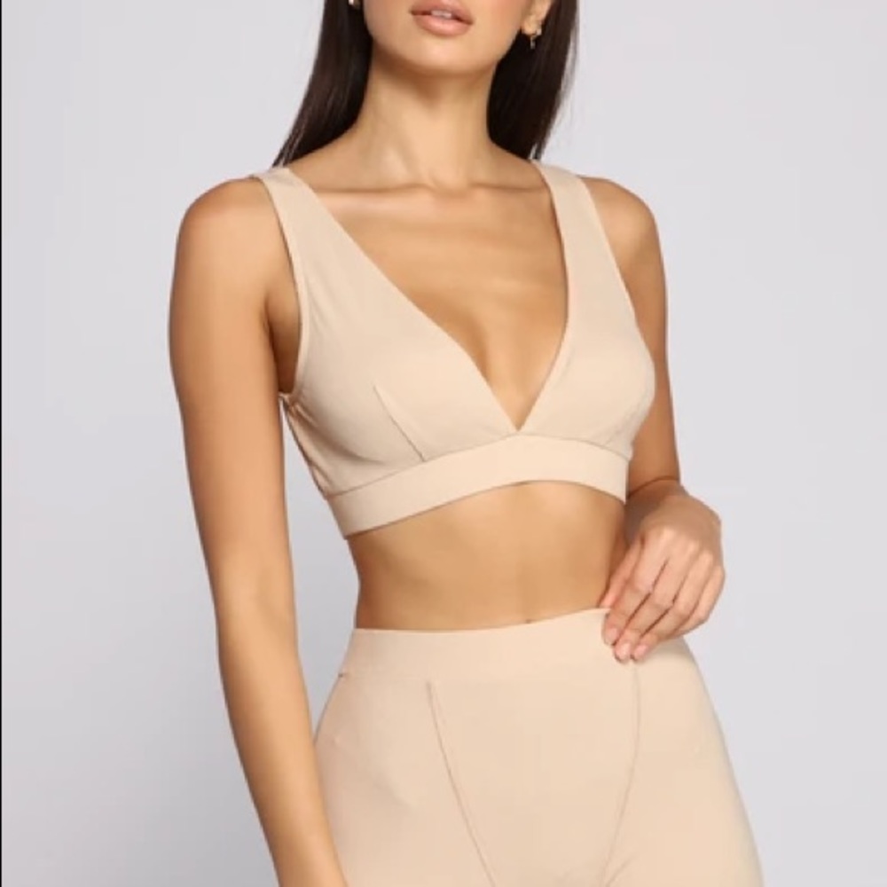 Nude Plunging V Neck Ribbed Bralette